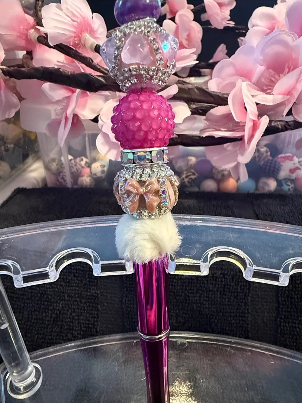 Handcrafted Purple Beaded Butterfly Pen - Decorative Writing Tool
